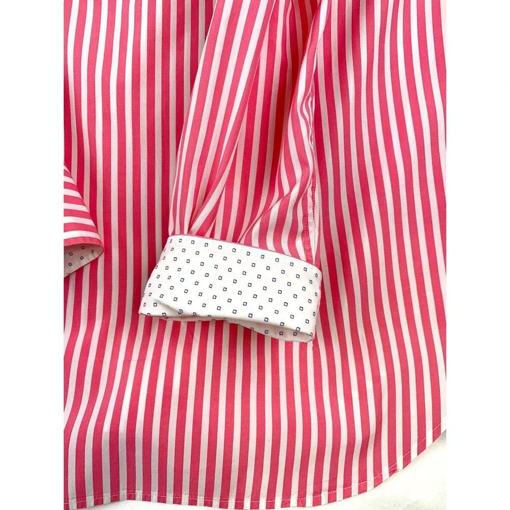 Boggi Milano Mens Pink White Striped Spread Collar Button Down New Classic Shirt